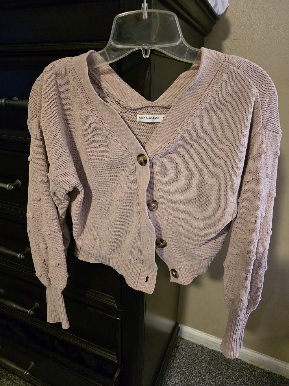 Mauve Button-Front Knit Cardigan